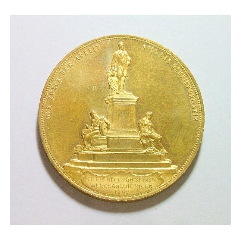 德国1892年 克虏伯军火商父子及雕像高浮雕精制大镀金章 42MM