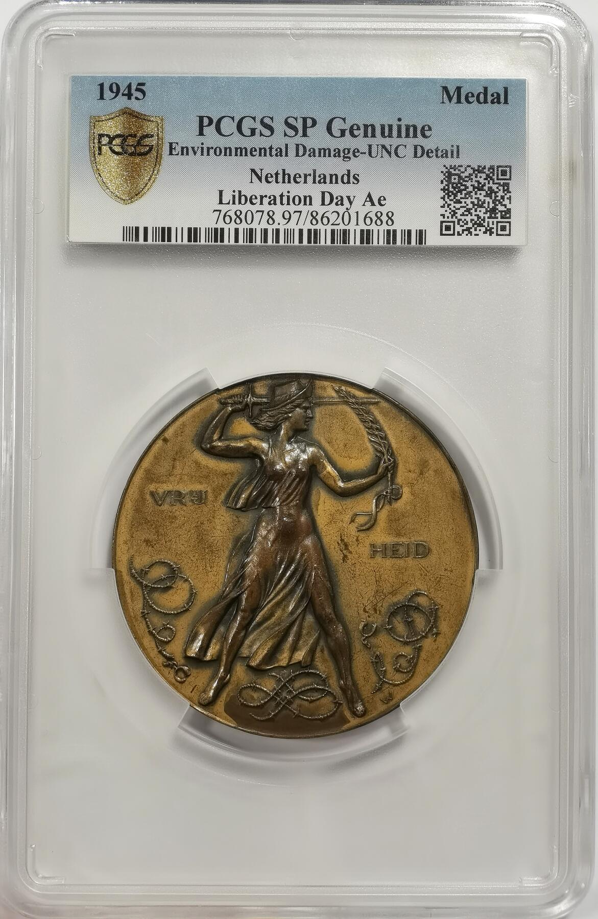 博洋堂世界钱币拍卖第159期（全场包邮） PCGS UNC 荷兰1945年解放日纪念大铜章
