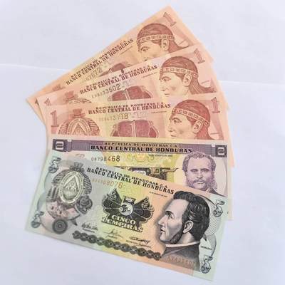 各国外币第110期 - 洪都拉斯5张 不同年份全新
