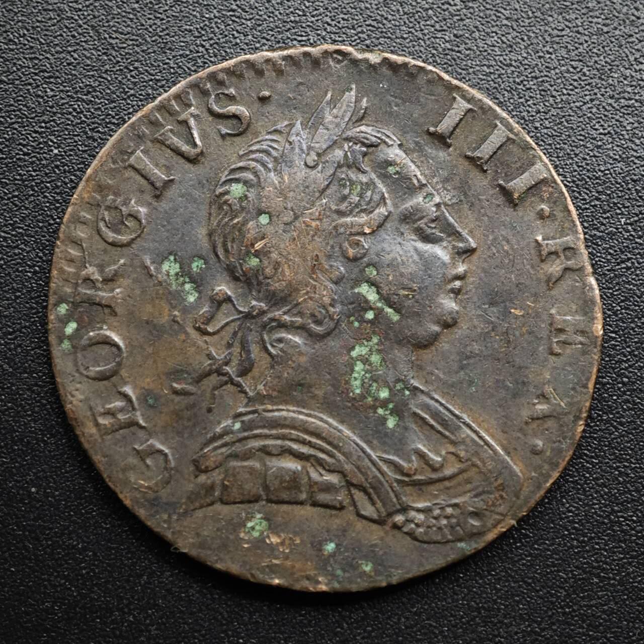 【淘币小摊】限时拍第八百五十七拍  老铜币场  满百包邮可预留两周  周一统一发货  英国1774年乔治三世半便士铜币