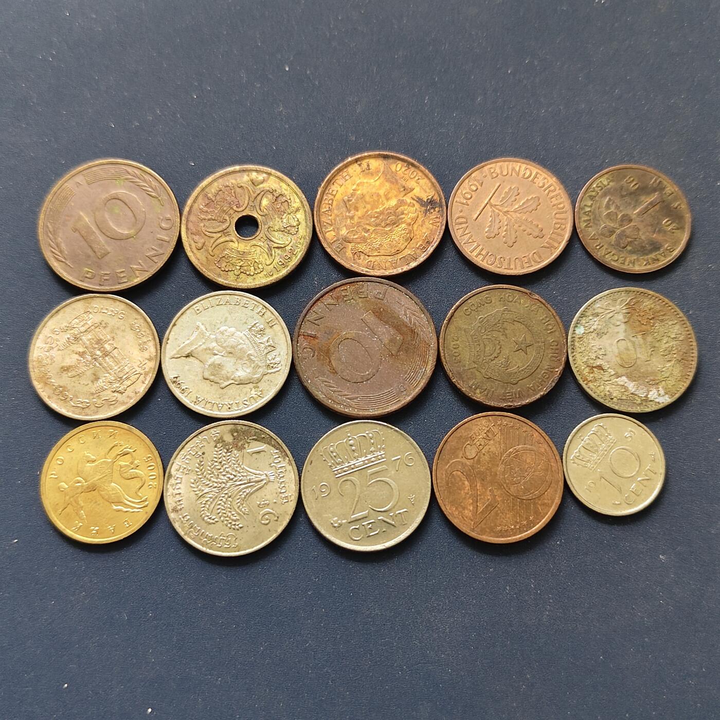 【全场包邮】纯粹捡漏拍498场-持续更新中 世界各国各年份散币O组-15枚一组-柬埔寨+澳大利亚+德国+丹麦等