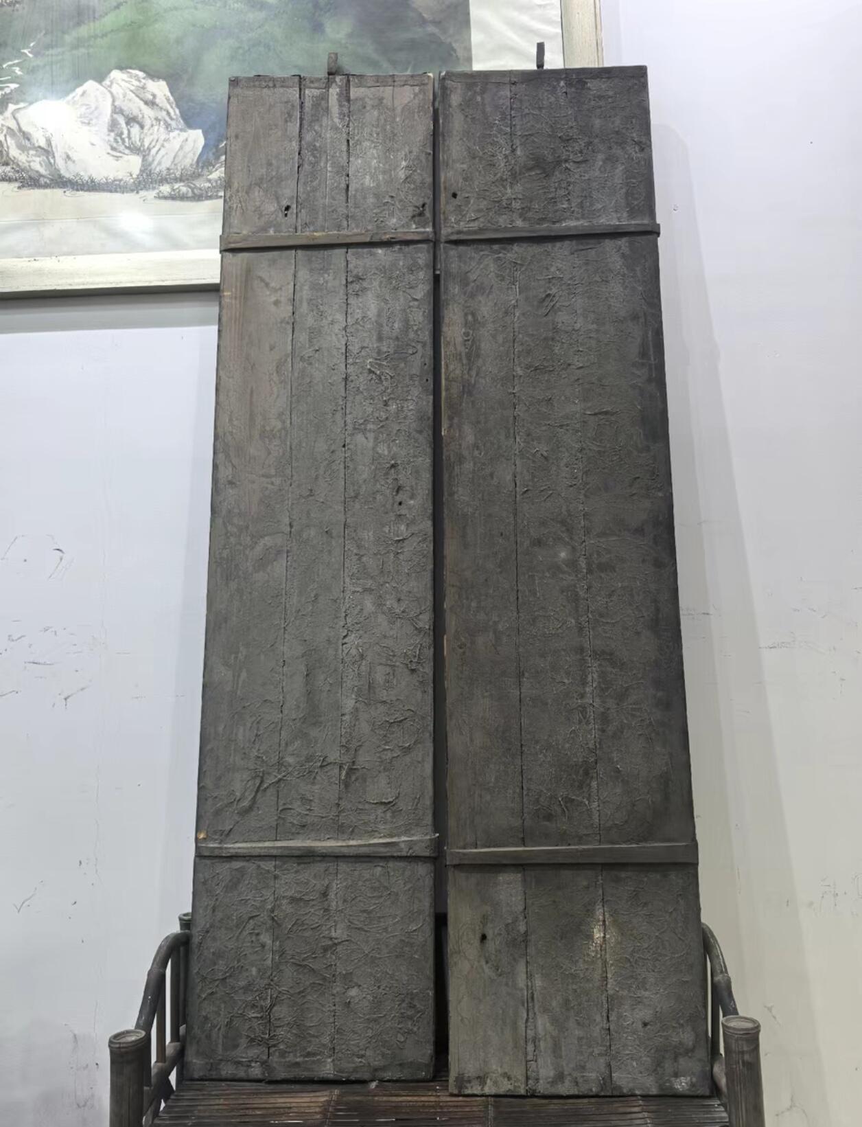 明末清初漆灰老匾对联一副晦翁朱熹款