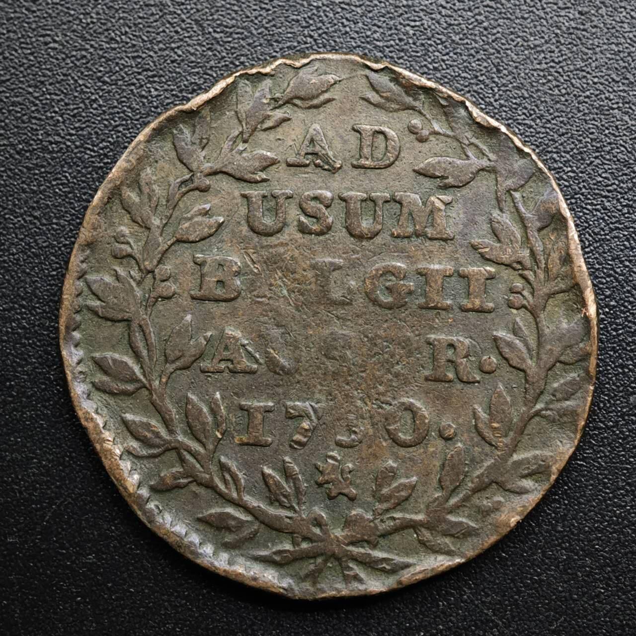 【淘币小摊】限时拍第八百五十七拍  老铜币场  满百包邮可预留两周  周一统一发货  奥属尼德兰1730年1杜伊特铜币