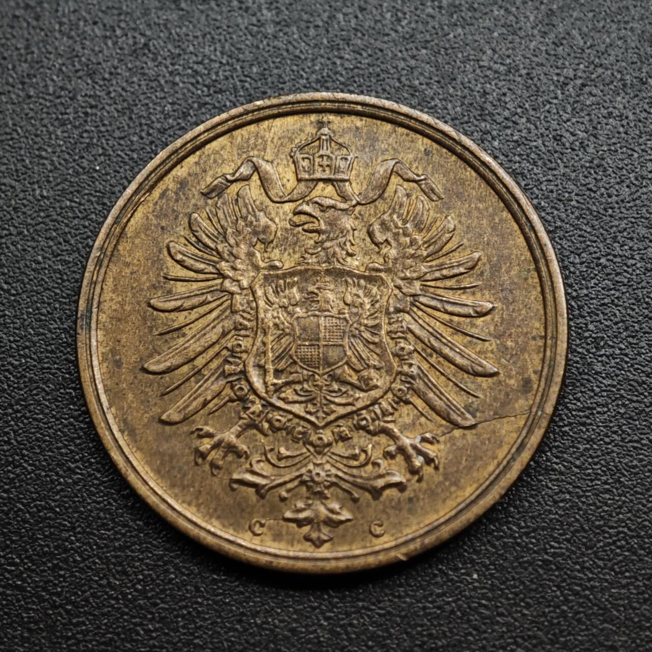 【淘币小摊】限时拍第八百五十七拍  老铜币场  满百包邮可预留两周  周一统一发货  德国1875年短翅2芬妮铜币