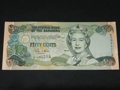 【游宝拍卖】乙巳蛇年第115期 蛇年收官场 - 巴哈马-1/2元【2001年 全新UNC】