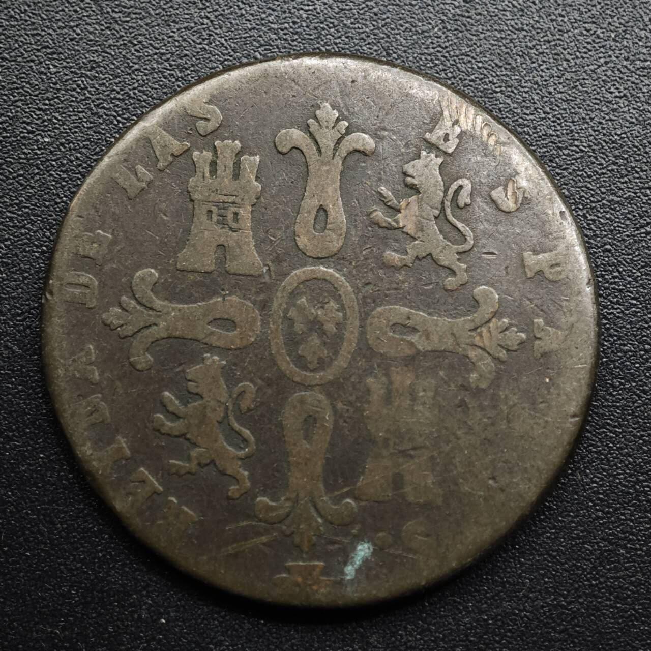 【淘币小摊】限时拍第八百五十七拍  老铜币场  满百包邮可预留两周  周一统一发货  西班牙1844年伊莎贝拉二世8M铜币