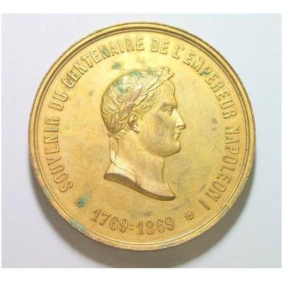 【艺术】法国艺术大章1869年 拿破仑诞辰百年金叶冠 高浮雕精制大镀金章 50MM - 【艺术】法国艺术大章1869年 拿破仑诞辰百年金叶冠 高浮雕精制大镀金章 50MM