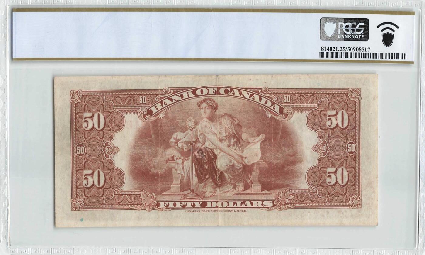 小福收藏拍卖第200期 【庆典场 中拍就有好礼相赠】评级币精选场 本期有捷克斯洛伐克20年100克朗慕夏作品大珍 69分倒置百位号布隆迪世界最大纸币  35年版加拿大经典 苏格兰格拉斯哥大学500年纪念钞倒置小号 卡塔尔80年100里亚尔冠军分 美国教育券 意大利拉斐尔 乌克兰 库克群岛 墨西哥 南斯拉夫 亚美尼亚等多国精美高分珍稀老钞精品纸币 加拿大 1935年 50元 乔治王子（后来的乔治六世 ）A冠 双尾 PCGS35