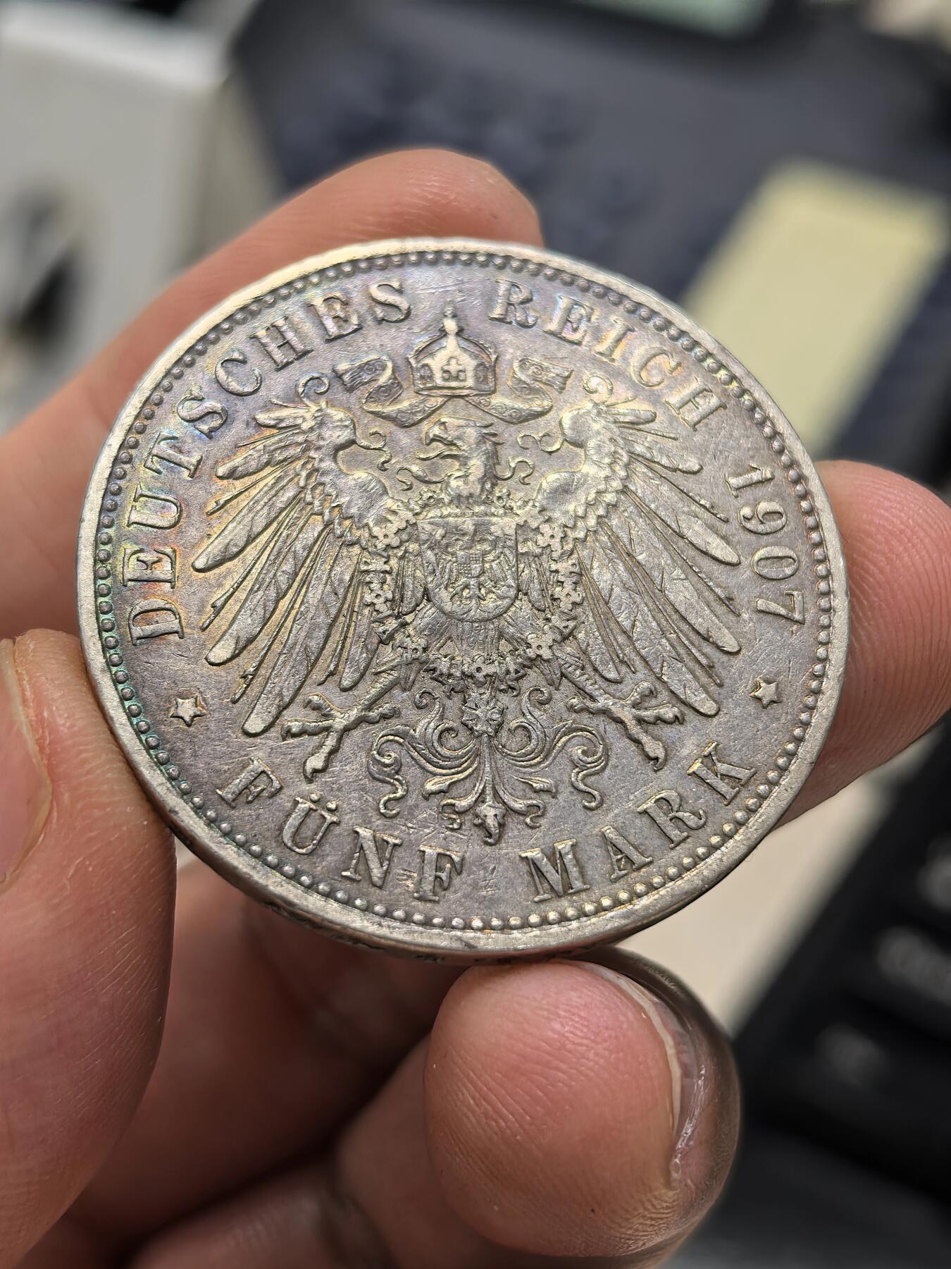 博洋堂世界钱币拍卖第159期（全场包邮） 德国巴伐利亚1907年奥拓5马克银币 包浆自然