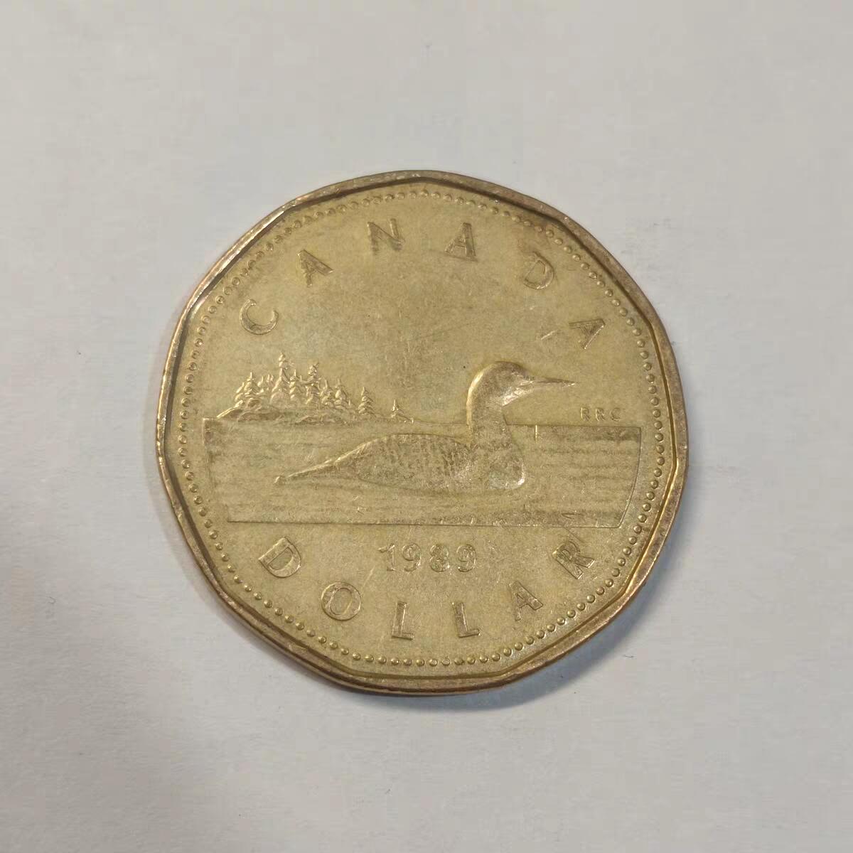 加拿大1987-1989年1元 潜鸟 11边形 镍镀青铜币 26.5mm随机发
