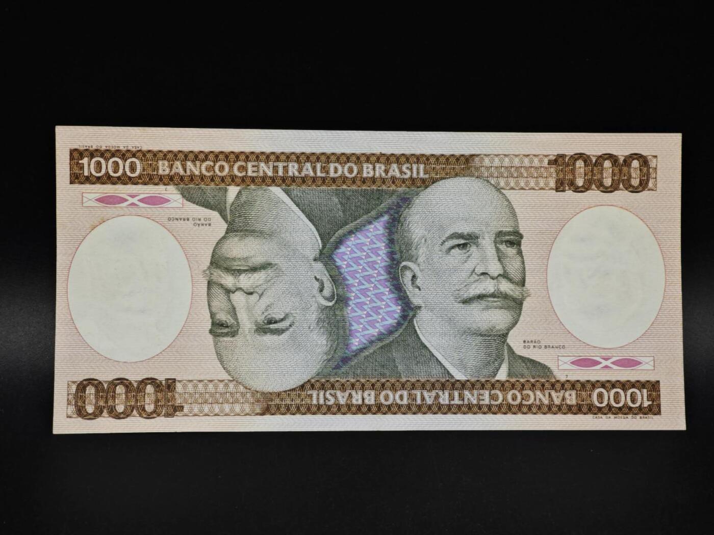 【淘币小摊】实时拍第八百五十六拍   无佣金福利纸币场   满百包邮可预留二周 每周一统一发货   巴西1000克鲁塞罗纸币【有折】