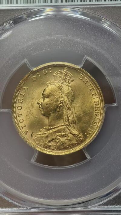 PCGS-MS62英属澳大利亚1890年维多利亚女王高冠索维林金币