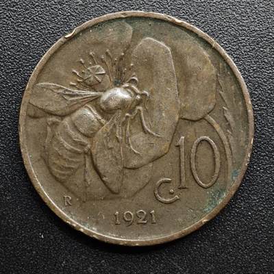 【淘币小摊】限时拍第八百五十七拍  老铜币场  满百包邮可预留两周  周一统一发货  - 意大利1921年10分蜜蜂铜币