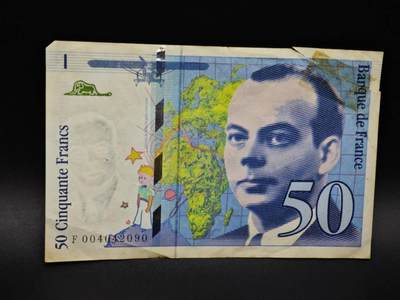 【淘币小摊】实时拍第八百五十六拍   无佣金福利纸币场   满百包邮可预留二周 每周一统一发货   - 法国50法郎纸币【有折破损】