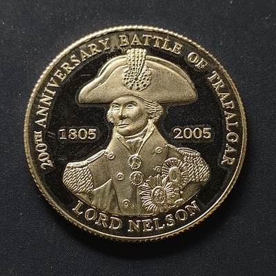 【全场包邮】纯粹捡漏拍498场 - 特里斯坦和达库尼亚2005年1克朗特拉法加尔海战200周年镀银精制纪念币