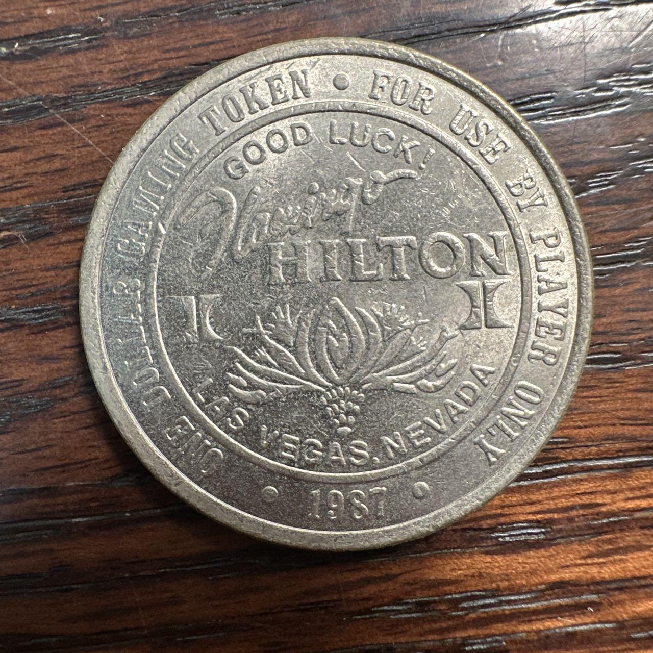 蒂克钱币-第58场 外国散币 奥运/博览会纪念章免佣限时拍 1987年美国拉斯维加斯火烈鸟希尔顿酒店1美元赌场代用币