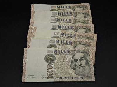 【淘币小摊】实时拍第八百五十六拍   无佣金福利纸币场   满百包邮可预留二周 每周一统一发货   - 意大利1000里拉纸币7张【有折】