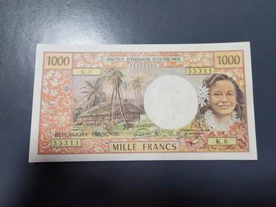 1月29号晚上8点 外国纸币自动截拍第15场 - 大溪地1000法郎几乎全新