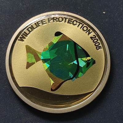 【全场包邮】纯粹捡漏拍498场-持续更新中 - 【少见】刚果2005年5法郎动物保护系列蝙蝠鲳幻彩纪念币-量5000
