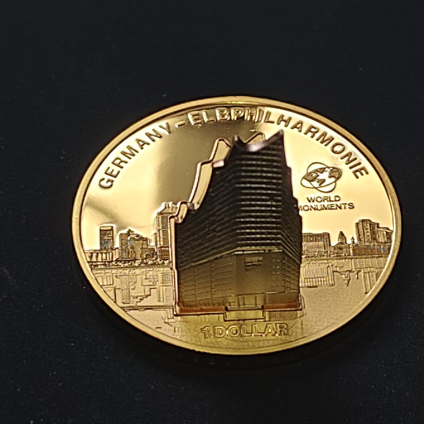 【全场包邮】纯粹捡漏拍498场-持续更新中 【少见】库克群岛2010年1元世界建筑系列德国易北音乐厅立体形精制镀金纪念币-量7500