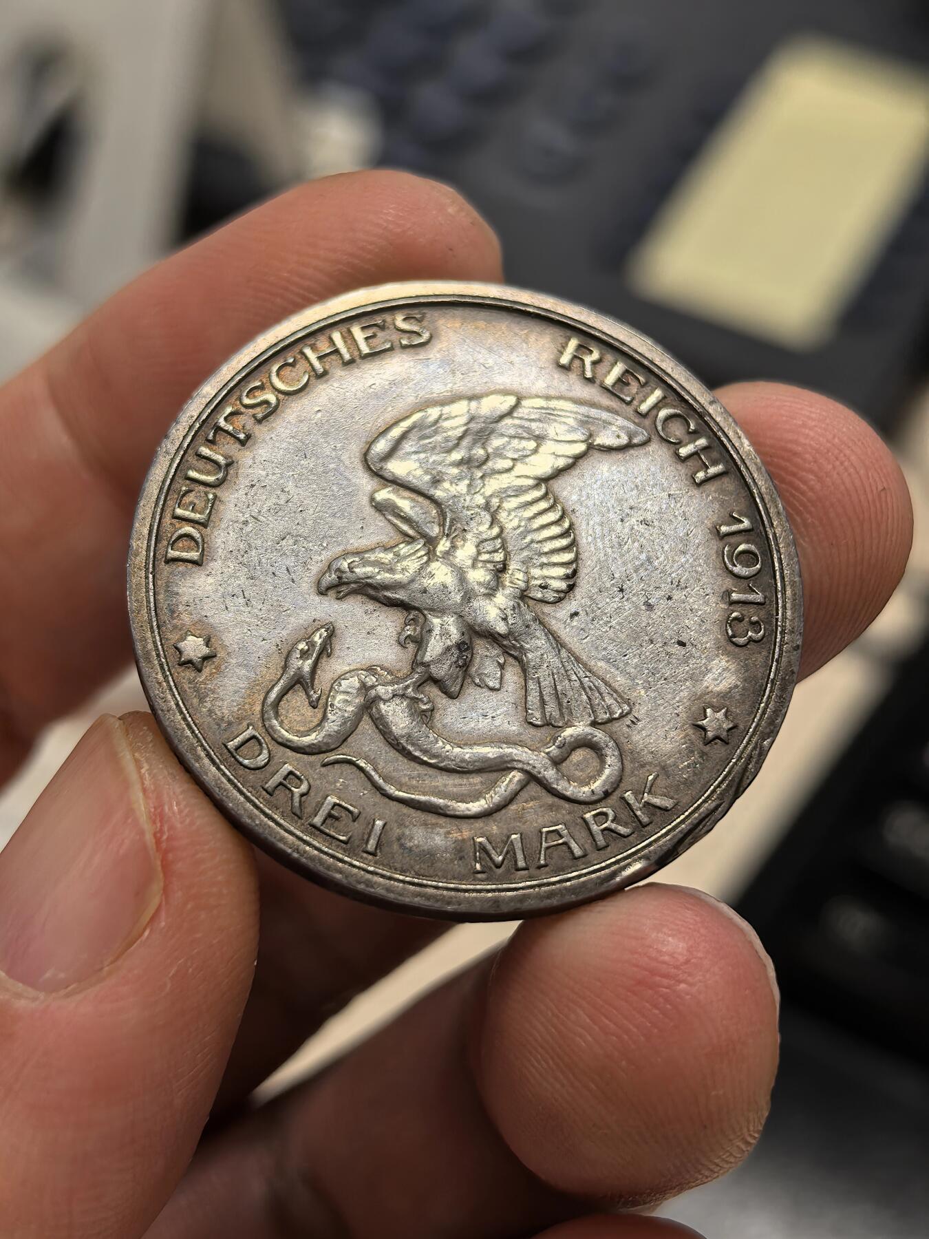 博洋堂世界钱币拍卖第159期（全场包邮） 德国普鲁士1913年战胜拿破仑纪念3马克银币 重量16.6克