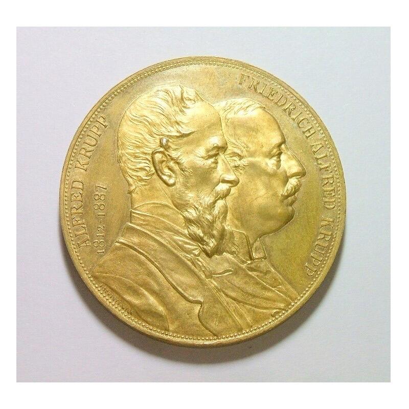 德国1892年 克虏伯军火商父子及雕像高浮雕精制大镀金章 42MM