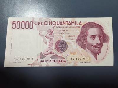 1月29号晚上8点 外国纸币自动截拍第15场 - 意大利50000里拉 签名2几乎全新