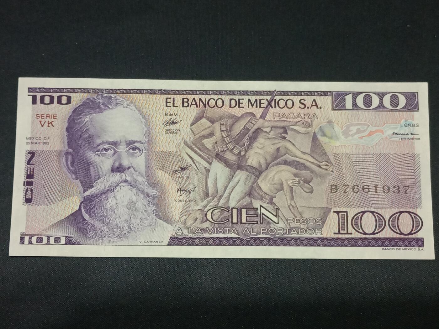 【游宝拍卖】乙巳蛇年第115期 蛇年收官场 墨西哥-100比索【1982年 全新UNC】