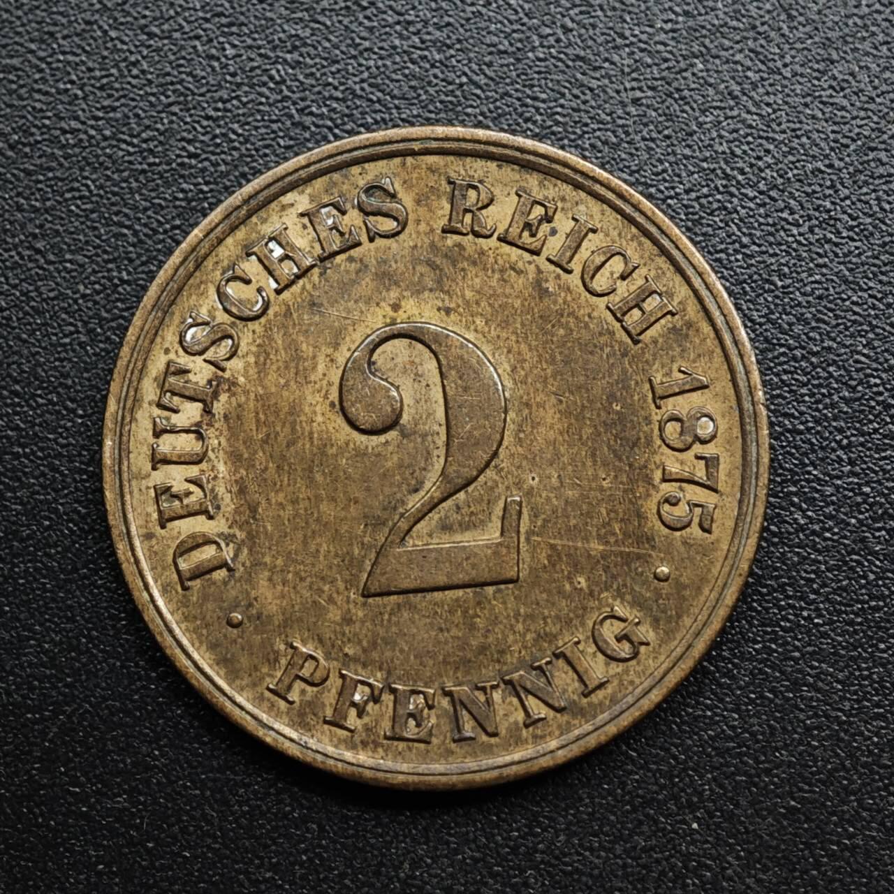 【淘币小摊】限时拍第八百五十七拍  老铜币场  满百包邮可预留两周  周一统一发货  德国1875年短翅2芬妮铜币