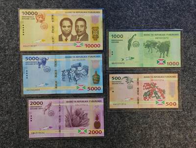 【礼羽收藏】🌏世界钱币拍卖第122期 - （一组5张）非洲 布隆迪 500.1000.2000.5000.10000全新UNC 塑料钞