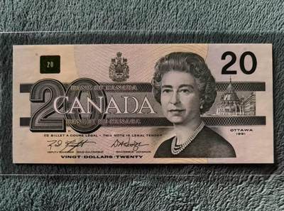 【礼羽收藏】🌏世界钱币拍卖第122期 - 加拿大 1991年20元 鸟版 全新UNC