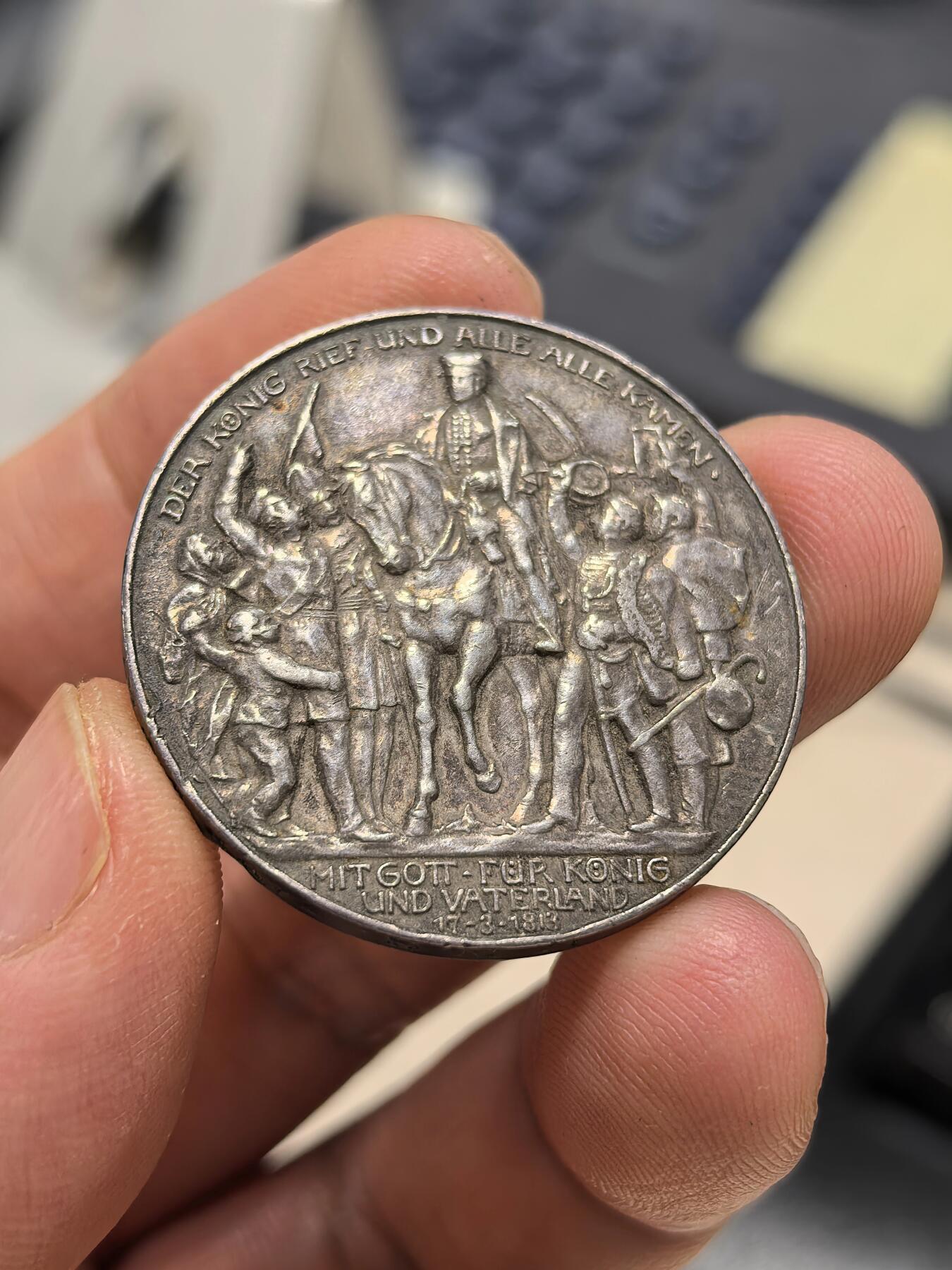 博洋堂世界钱币拍卖第159期（全场包邮） 德国普鲁士1913年战胜拿破仑纪念3马克银币 重量16.6克