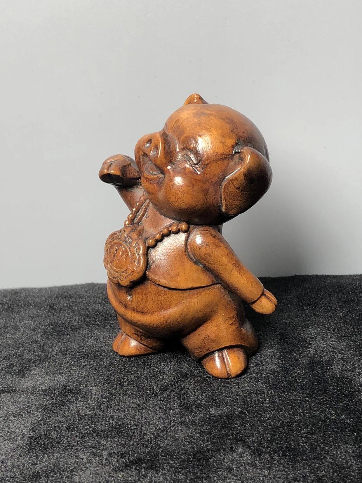 喵了个咪的第三期木器杂项小摆件拍卖 黄杨木招财猪