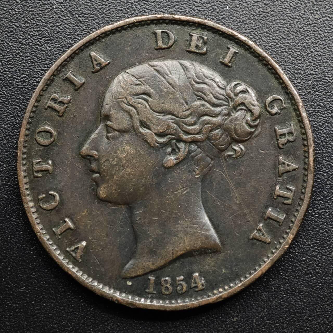 【淘币小摊】限时拍第八百五十七拍  老铜币场  满百包邮可预留两周  周一统一发货  英国1854年维多利亚半便士铜币