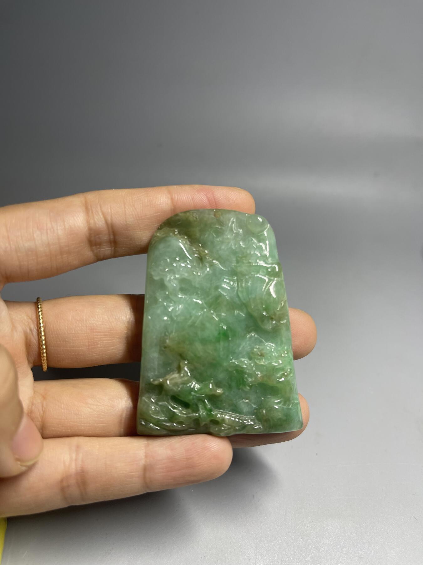 喵了个咪的第二期玉器杂项拍卖 天然翡翠山水牌