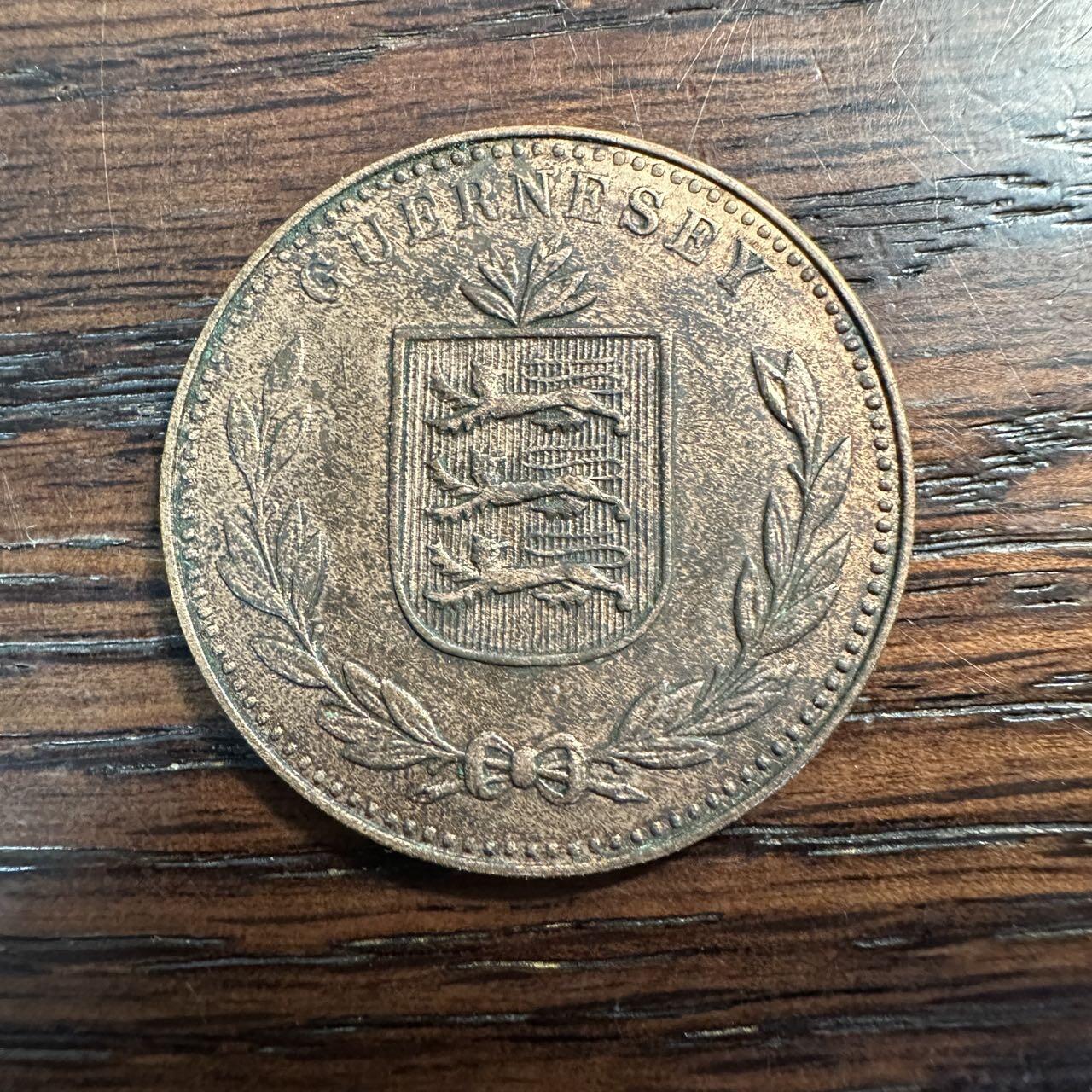 蒂克钱币-第58场 外国散币 奥运/博览会纪念章免佣限时拍 1945年根西岛（Guernsey）8道布勒斯（Doubles）流通铜币