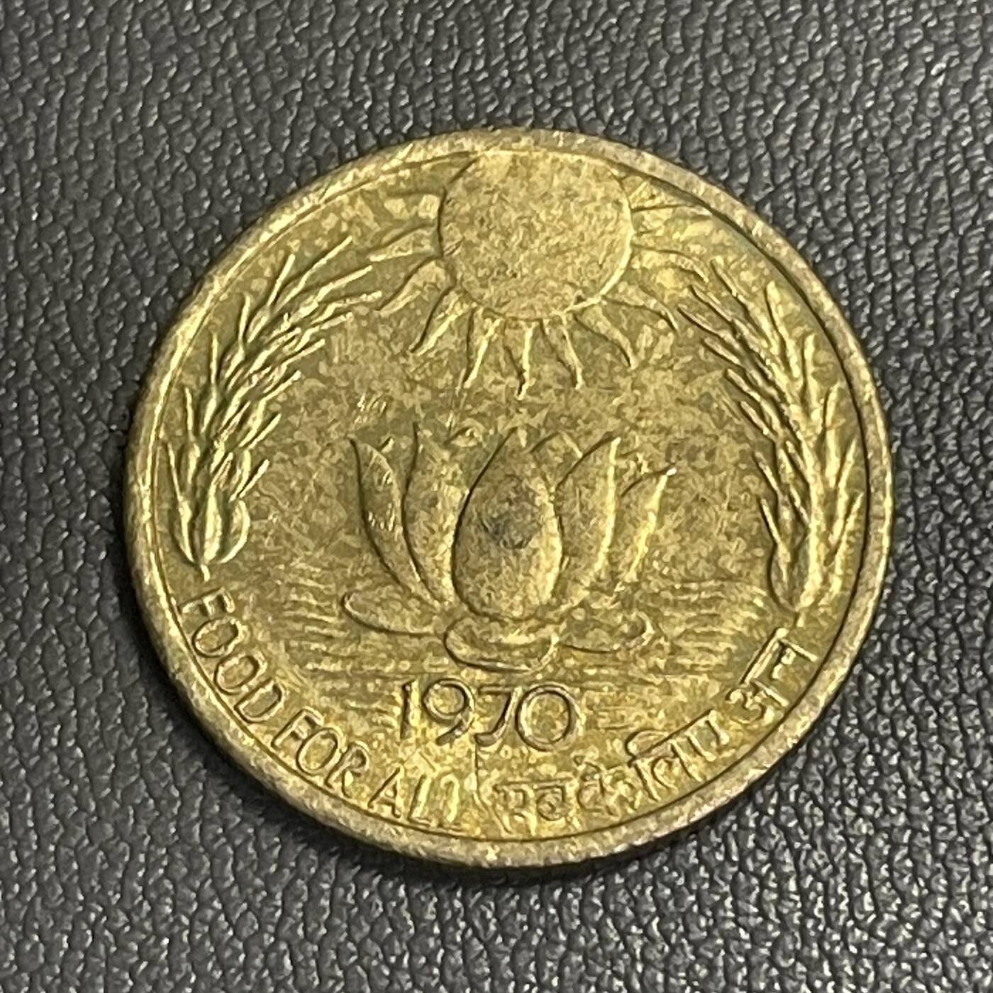 回流0201 印度1970年20派沙FAO主题纪念币 莲花日出