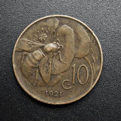 【淘币小摊】限时拍第八百五十七拍  老铜币场  满百包邮可预留两周  周一统一发货  - 意大利1921年10分蜜蜂铜币