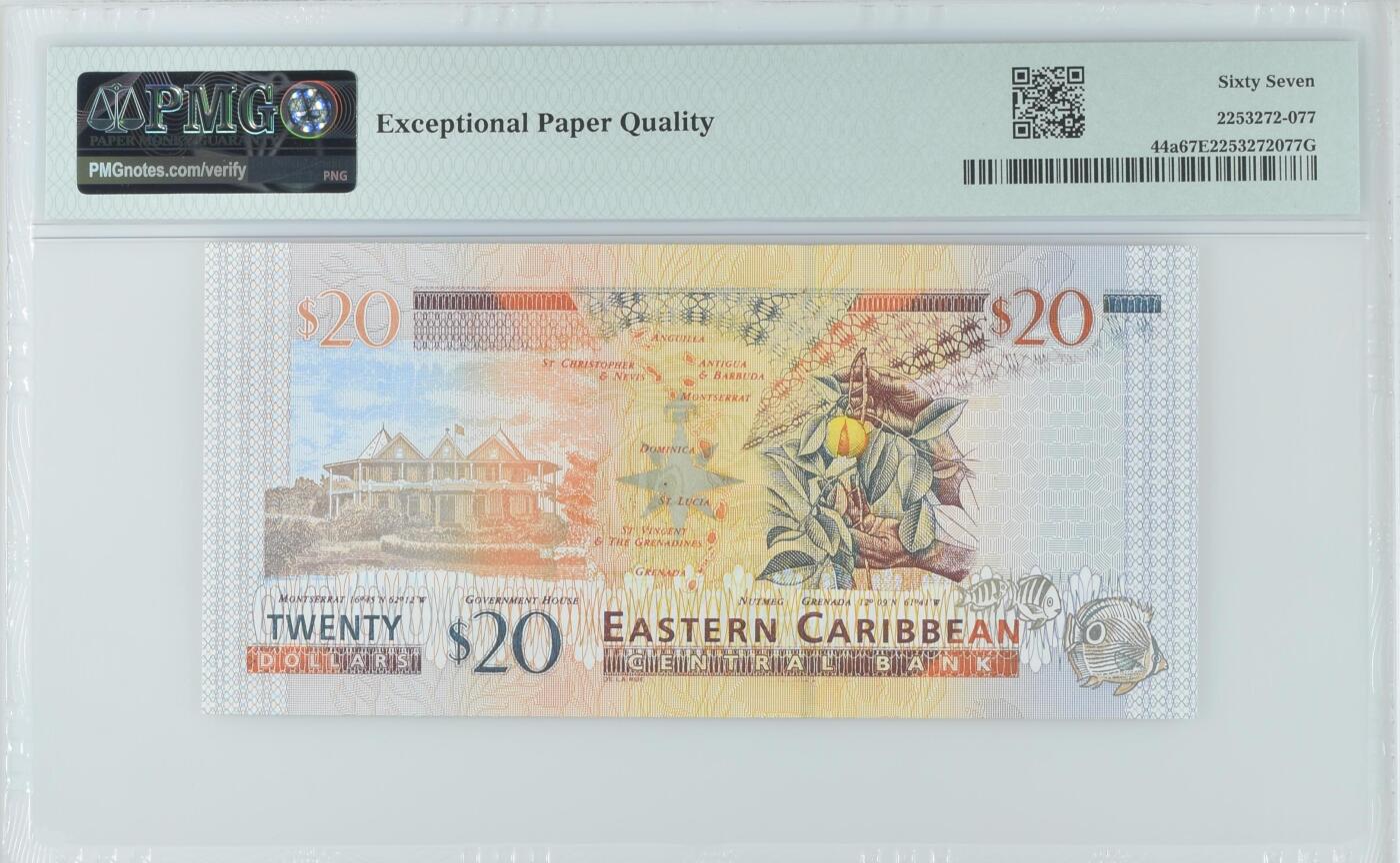 《艾美收藏》第230期-2.1周日外币年前精品场 东加勒比安提瓜2003年20元PMG67E亚军分无347尾8 冠军68分仅4张 少见a版 Pick#44a女王精品