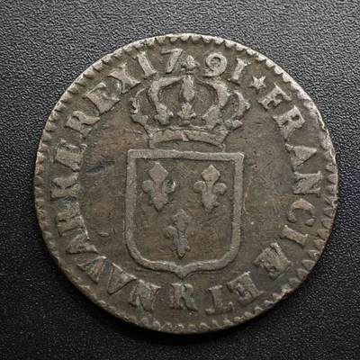 【淘币小摊】限时拍第八百五十七拍  老铜币场  满百包邮可预留两周  周一统一发货  - 法国1791年路易十六1LIARD铜币