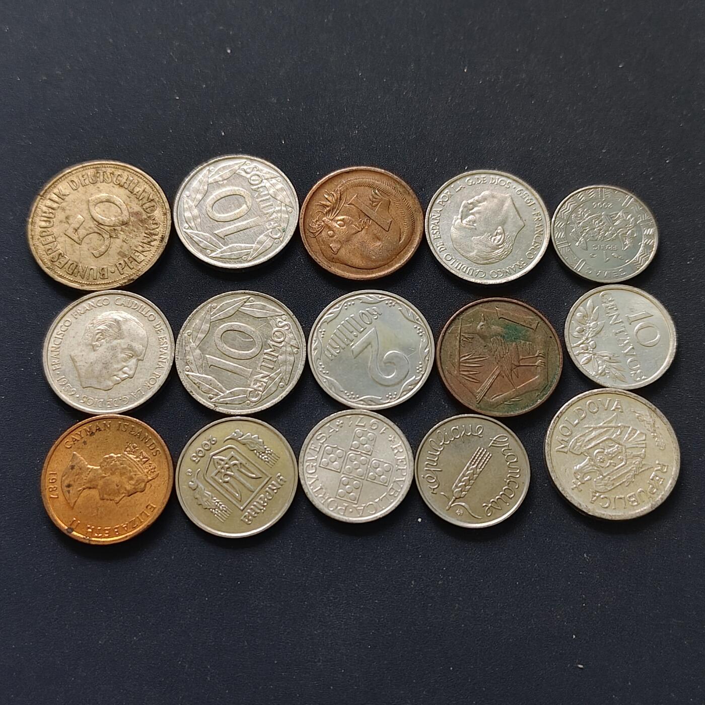 【全场包邮】纯粹捡漏拍498场-持续更新中 世界各国各年份散币M组-15枚一组-西班牙+开曼+德国+芬兰等