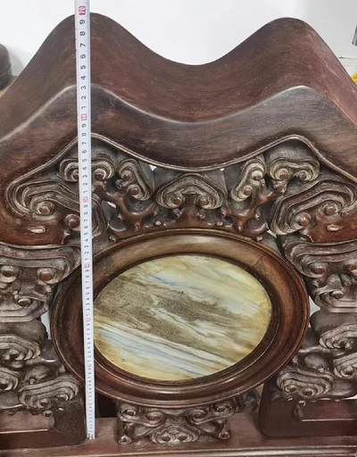 老红木嵌云石灵芝太师椅四椅两茶几一套六件套 