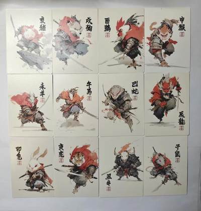 春节前倒数第二场！！龙虎卡牌-七四场（满200元包邮，无佣金，每周六结拍，欢迎送拍） - 普卡12张 布丁小剧场 十二生肖 一套