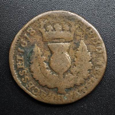 【淘币小摊】限时拍第八百五十七拍  老铜币场  满百包邮可预留两周  周一统一发货  - 苏格兰1618年查尔斯二世玫瑰铜币