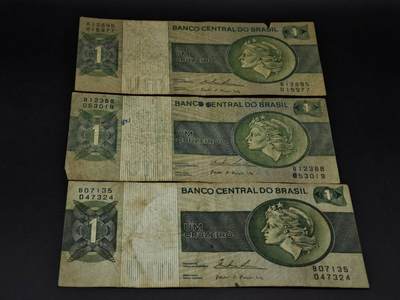 【淘币小摊】实时拍第八百五十六拍   无佣金福利纸币场   满百包邮可预留二周 每周一统一发货   - 巴西1克鲁塞罗纸币3张【有折】