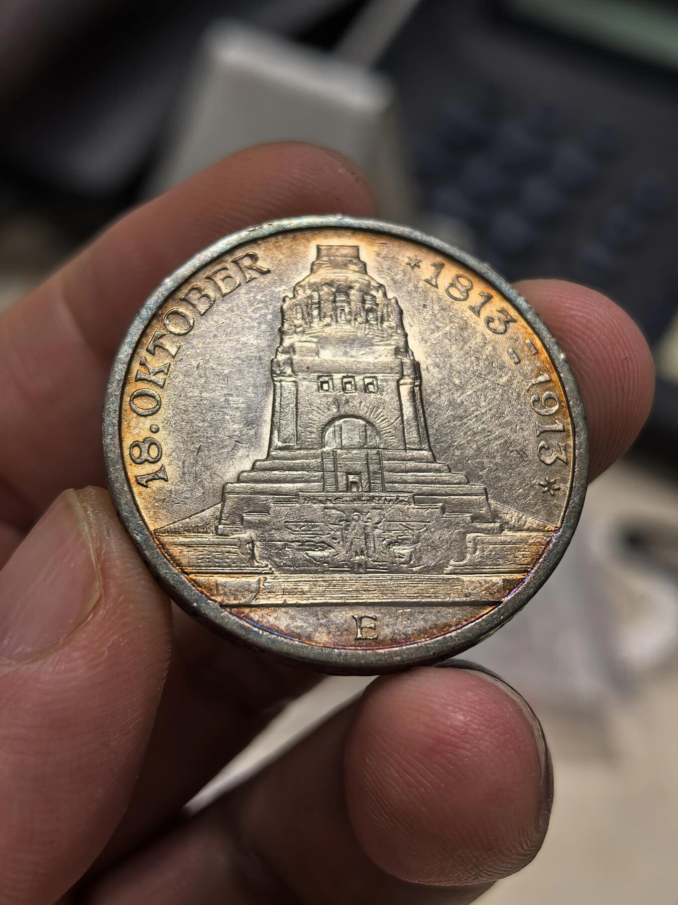 博洋堂世界钱币拍卖第159期（全场包邮） 德国萨克森1913年建功碑3马克银币双面环彩