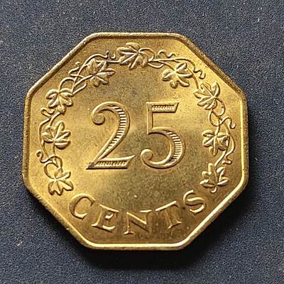 【全场包邮】纯粹捡漏拍498场-持续更新中 - 马耳他1975年独年版25分八角币 BU品相