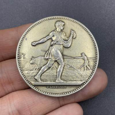 「木头集藏」章牌专场-第67场 - Lagrange～法国奥布省农业协会银章 ，直径：41mm，38 g，边铭：丰饶角 ARGENT。