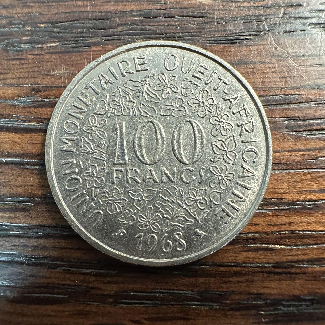 蒂克钱币-第58场 外国散币 奥运/博览会纪念章免佣限时拍 1968年西非货币联盟 100法郎硬币