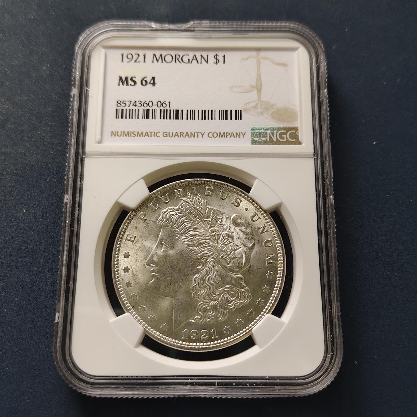 【全场包邮】纯粹捡漏拍499场-持续更新中 美国1921年1元摩根银币【38.1毫米26.73克90%，纯银价约674元（按28元银价估算）】-NGC MS64